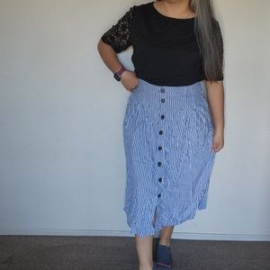 Talbots Womens Pinstripe Button Down Midi Skirt sz 16